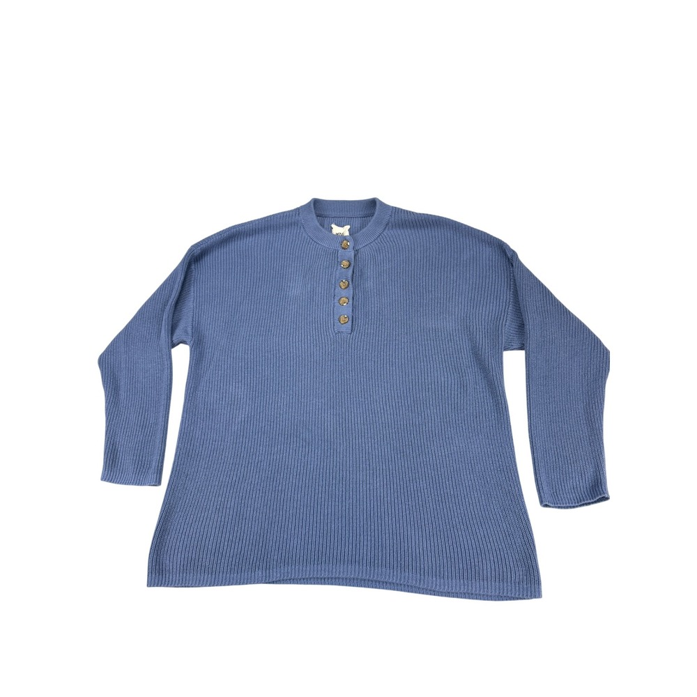 Aerie Womens Blue Ribbed Knit Henley Sweater Oversized Long Sleeve Large